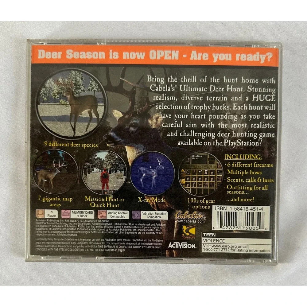 Cabelas Ultimate Deer Hunt Open Season Playstation 1 PS1 Game Hunting Activision